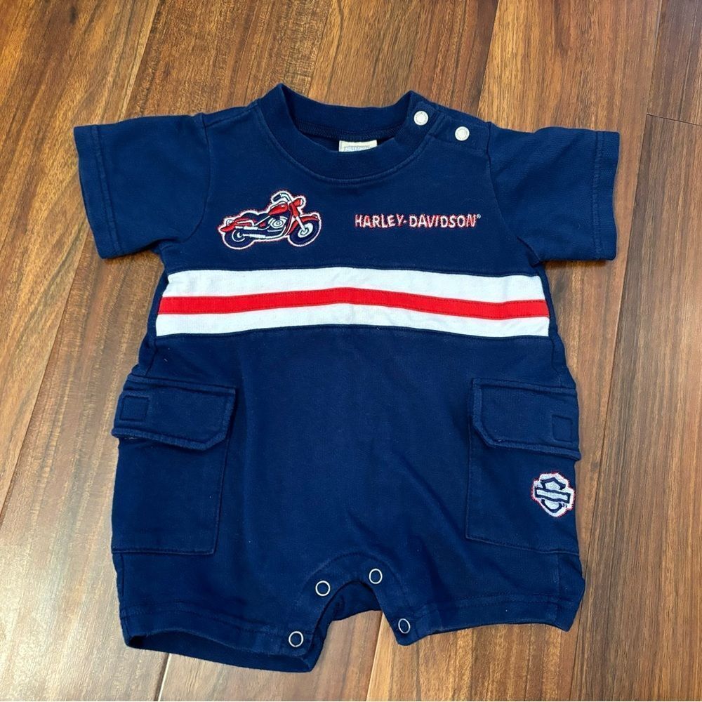Harley Davidson Motorcycles Born to Ride Embroidered Navy Short Sleeve Romper